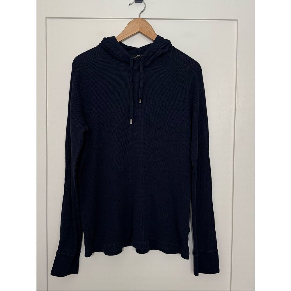 RLX Ralph Lauren Hoodie Mens Sz XL Navy Thermal Waffle Knit Long Sleeve Golf